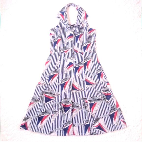 Frock Shop Halter Sailboat Button Front Striped Dress Small - Picture 6 of 6